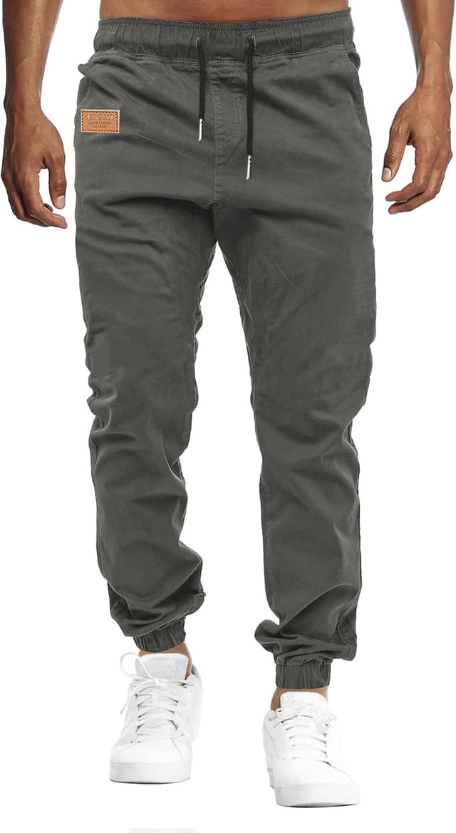 Detalle de VMSUCIJ Herren Chino Cargo Hose aus Baumwolle – Jogginghose mit elastischem Bund, Kordelzug und Taschen