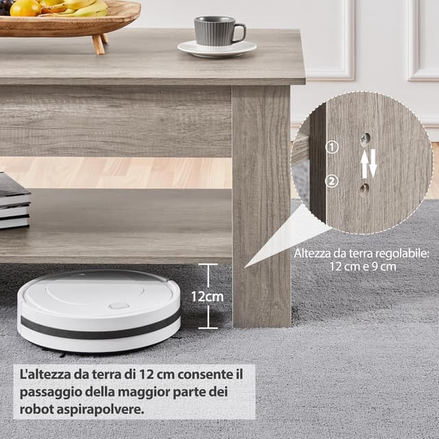 Thumbnail 4 de Yaheetech mesa centro elevable con estante gris 120x59 cm