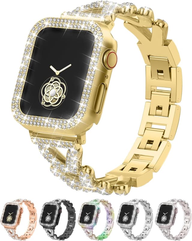 Detalle de Bling Gold Rhinestones Encrusted Metal Bracelet & Case for Apple Watch Bands (38–49mm)