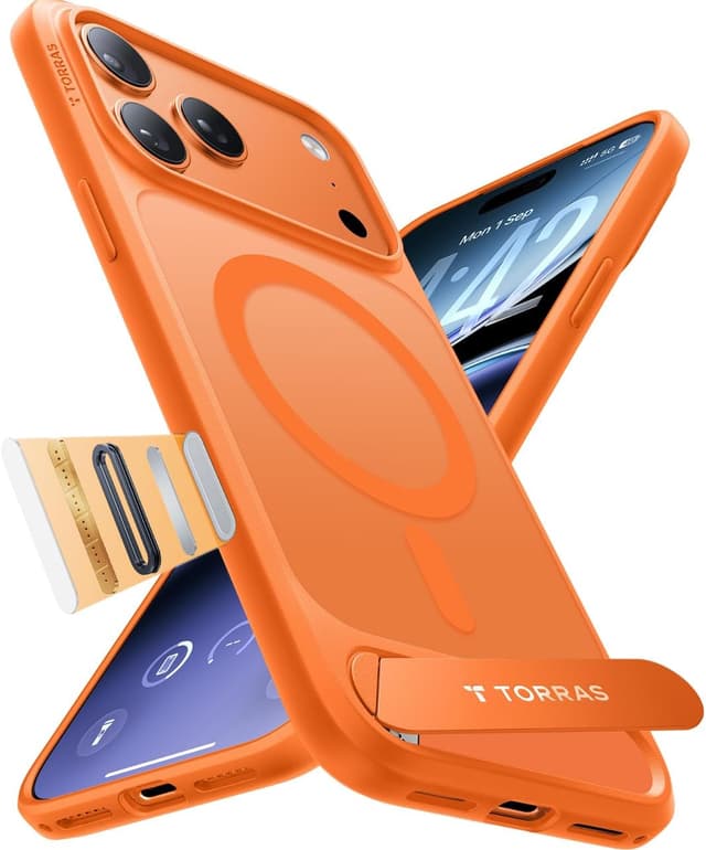 Imagen de TORRAS OStand L1 for iPhone 17 Pro case with MagSafe, durable titanium stand and camera button shield (Ember Orange) en OfertitasTOP