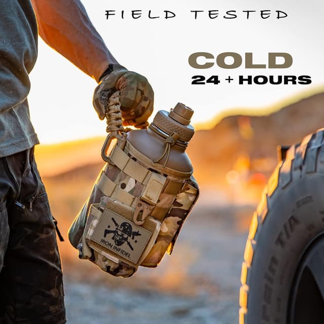 Detalle de Iron Infidel Battle Bottle 64 oz Insulated Water Bottle with Removable Sleeve and Paracord Handle (OCP Camo)