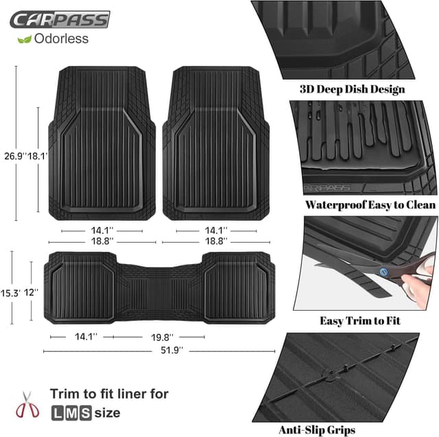 Thumbnail 2 de CAR PASS Heavy Duty Rubber Floor Mats 3pcs