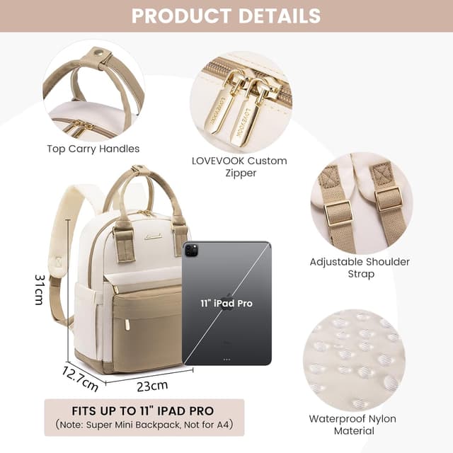 Thumbnail 5 de LOVEVOOK Rucksack Damen Klein Wasserdicht Khaki