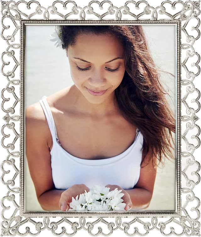 Detalle de Cadre photo Malden International Designs Enchanted Hearts percées avec bijoux argenté (8 x 10)