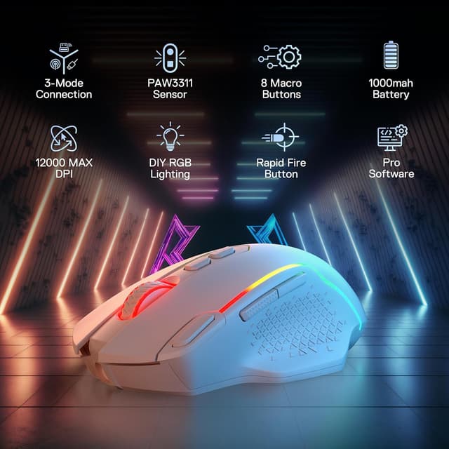 Detalle 2 de Redragon M810 MAX 3-Modi Wireless Gaming Maus (12000 DPI, RGB, Rapid Fire, 8 Makrotasten)
