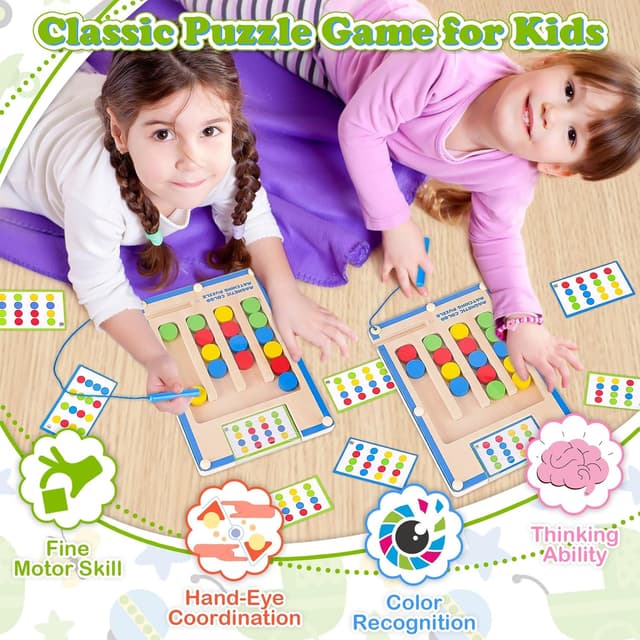 Thumbnail 3 de Kids Montessori Wooden Magnetic Maze 20 Cards 🎲