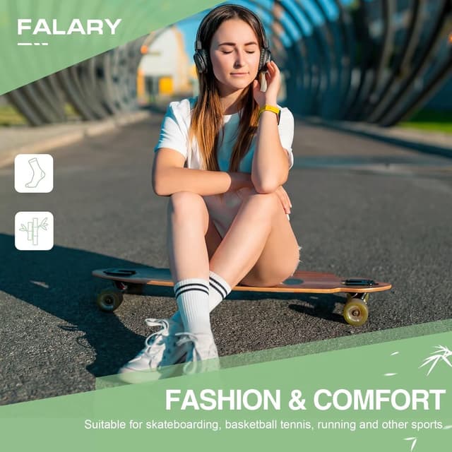 Detalle de FALARY 6/12 Pairs Bamboo Fashion Sports Crew Socks for Men & Women