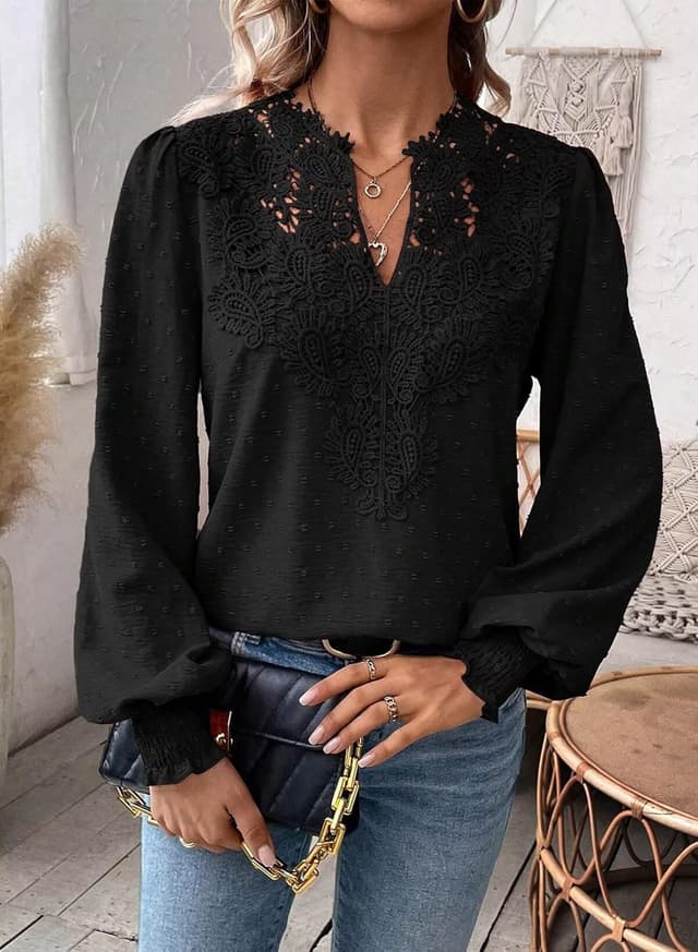 Thumbnail 5 de Womens Swiss Dot Boho V Neck Blouse 2026 đ