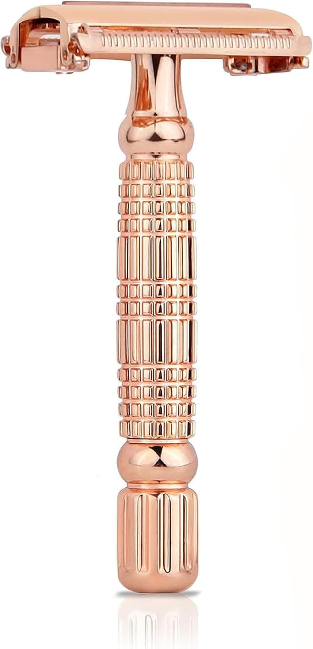 Detalle de Kanzy rasoio di sicurezza a farfalla a doppio filo Rose Gold per donna e uomo (manico lungo, monolama classico tradizionale)