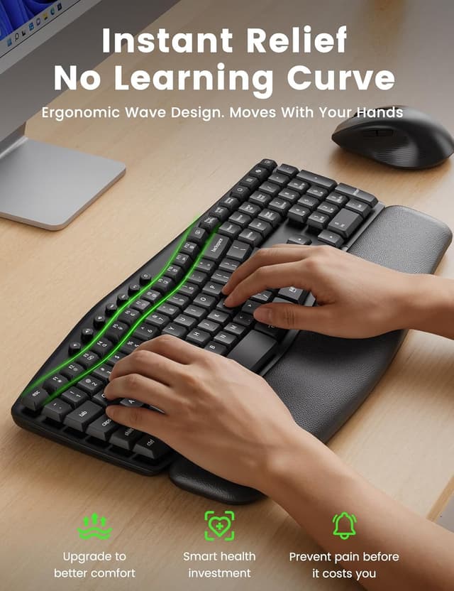 Detalle de Sablute Ergonomic Wireless Keyboard and Mouse Combo 30dB ⌨