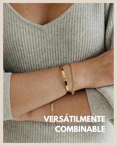Detalle de GD GOOD.designs set de 3 pulseras para mujer en oro de 18K (chapadas) y acero inoxidable 316L