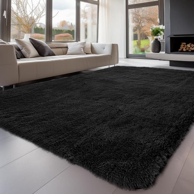 Detalle de Sour Lemon Rugs Living Room 300x425cm Black shaggy rug with non-slip dotted backing