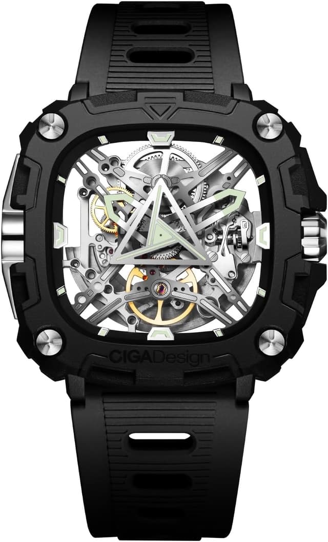 Detalle de CIGA Design Montre mécanique automatique Série X Eye of Horus (style squelette) à boîtier biocéramique et bracelet silicone