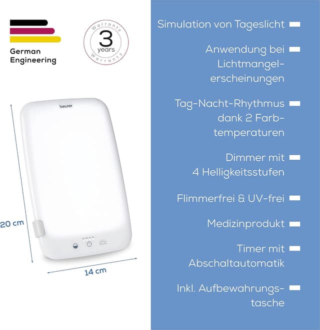 Detalle de Beurer TL 35 Tageslichtlampe (10.000 Lux) mit SunLike LED, 3 Farbtemperaturen und Dimmer