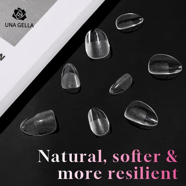 Detalle 2 de UNA GELLA Extra Short Almond Nail Tips (312 pcs) – XS Short Almond Gel Tips, Clear Full Cover