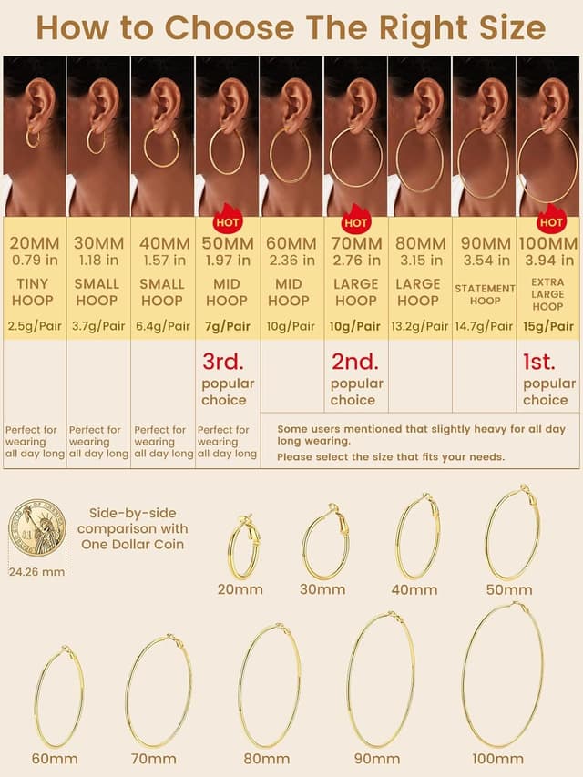 Thumbnail 6 de GoldChic Créole femme en acier inoxydable plaqué or jaune – grand anneau (diamètres 30/50/70/100 mm)