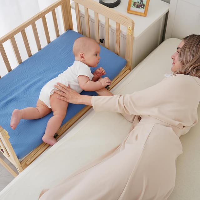 Detalle 2 de Kewlife gift Baby Musselin Spannbettlaken 80×50 cm (100 % Baumwolle) für Kinderwagen & Kinderbett, 2er-Set