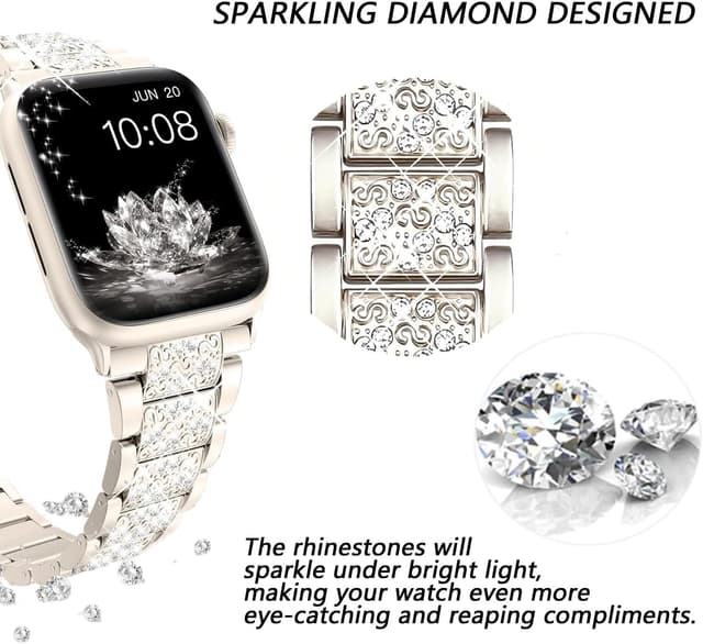Detalle 2 de JJii Sung Bling Diamond Strap – sparkling rhinestone metal band for Apple Watch 38mm–49mm