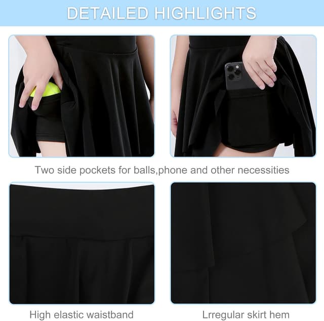 Detalle de Bezioner Girls Pleated Tennis Skirt with Built-in Shorts, High-Waist Skorts (S–XXL)