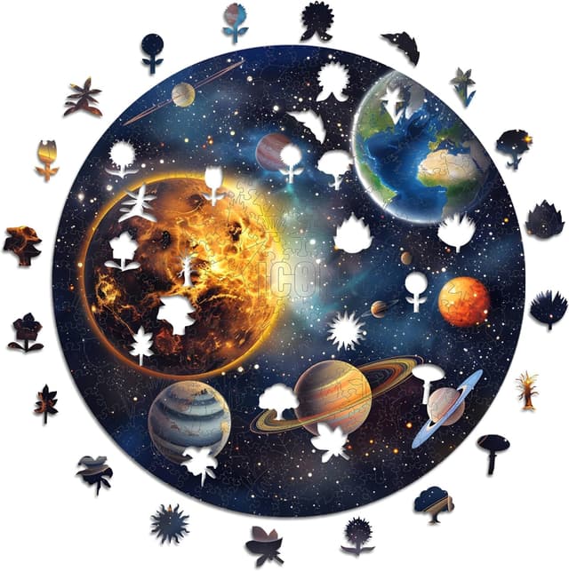 Detalle de Iconic Puzzles Armonia Solare, puzzle in legno sostenibile 100% (taglia M, 350 pezzi)