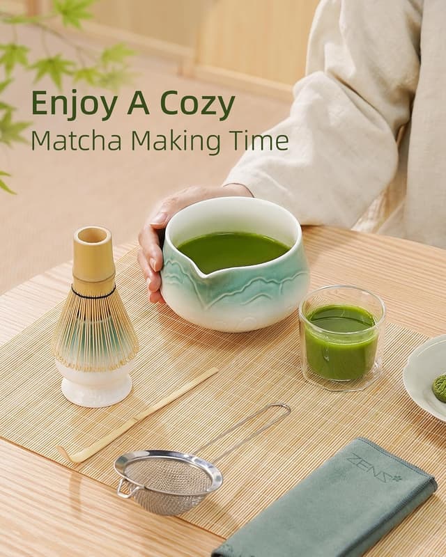 Thumbnail 6 de ZENS Matcha Tea Set (6pcs) with Bamboo Whisk, Ceramic Bowl & Accessories in Blue