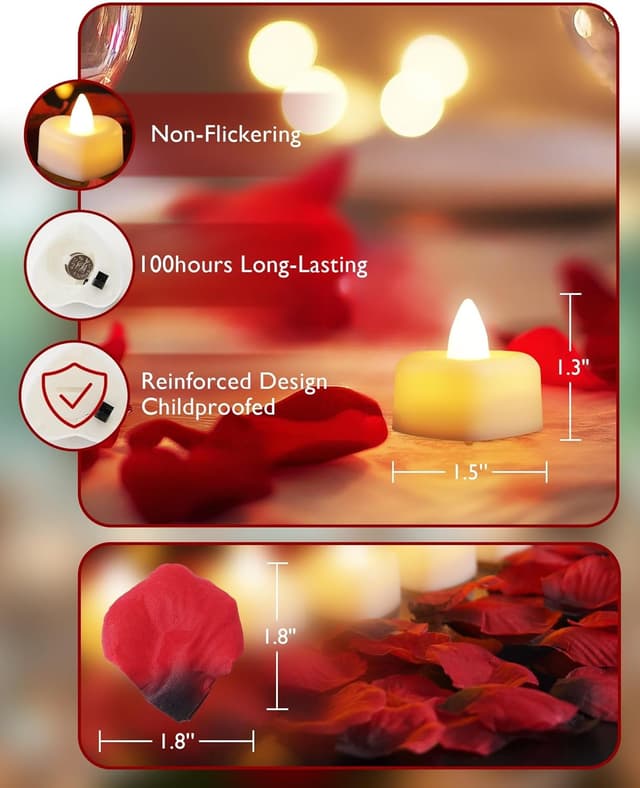 Thumbnail 1 de Homemory 2000 rose petals with 24 LED tealights 🌹