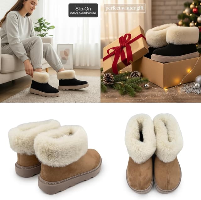 Detalle 2 de JOMIX Bottines hiver femme fourrées à col fausse fourrure – semelle épaisse antidérapante