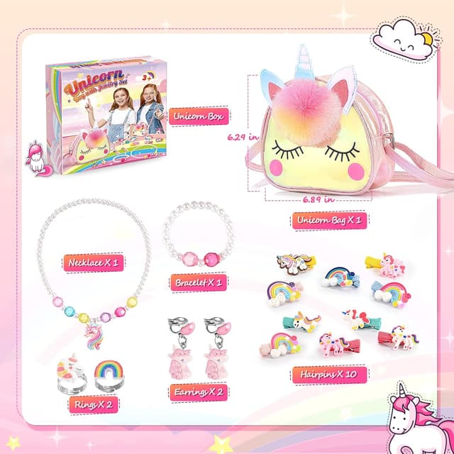 Detalle de Qukir unicorn kids jewellery set with crossbody unicorn bag (ages 2–12)