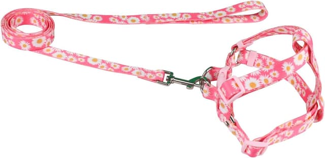 Detalle 1 de Olahibi Harness and Leash Set (Floral Pattern) with 150CM Matching Leash – Medium Pink Daisy
