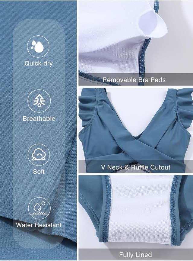 Detalle de Aleumdr Women’s One-Piece Swimsuit Ruffle Cutout Swimdress with Tummy Control