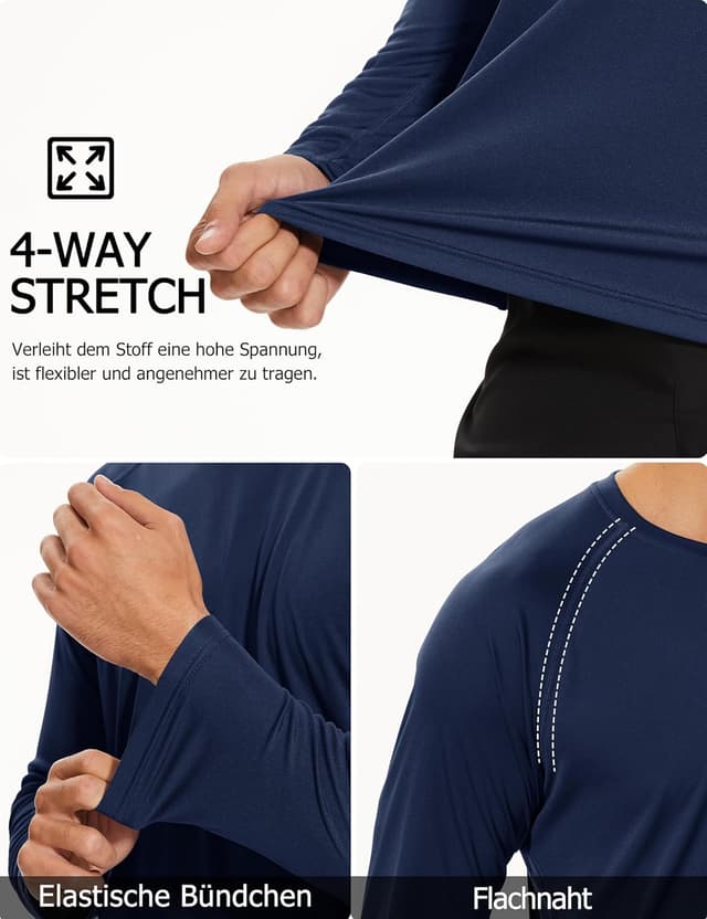 Detalle de TACVASEN Herren UPF 50+ UV-Schutz Langarmshirt (Rashguard) für Outdoor & Sport