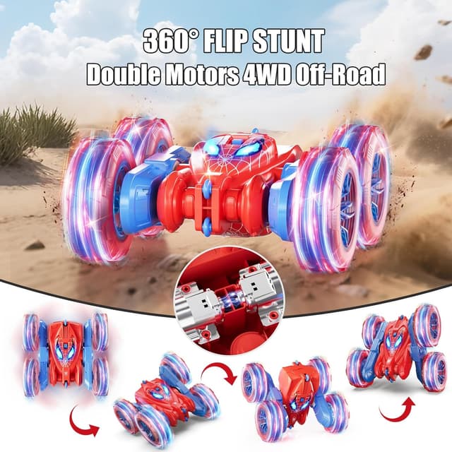Detalle 2 de Spider Remote Control Car — 360° Stunt RC for Kids (4WD, LED Wheel Lights, 2.4GHz, USB-C Charging)