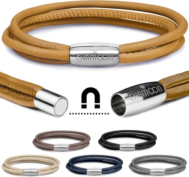 Detalle de CHAMOON® Premium Lederarmband für Damen (Nappaleder) mit Magnetverschluss & über 80 Charms