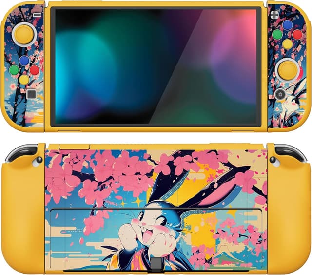 Detalle de playvital ZealProtect Soft Protective Case for Nintendo Switch OLED (Blossom POP Bunny) with Joycon Grip Caps