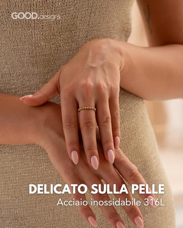 Detalle de GD GOOD.designs Anello antistress in acciaio inox con perline (3 mm) e rotazione, misura 54–60