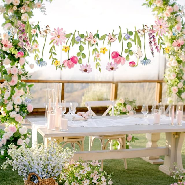 Detalle de SUNBEAUTY Wildflowers & Butterflies Paper Flower Garland for Spring Parties