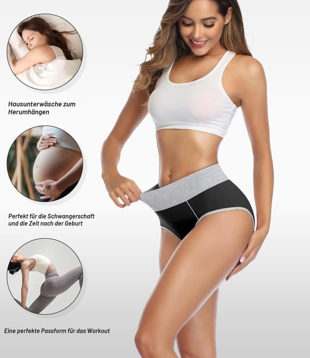 Detalle de wirarpa 5er-Pack Damenslips aus Baumwolle mit Elasthan – Taillenslip mit hoher Taille (Unterhosen Damen)
