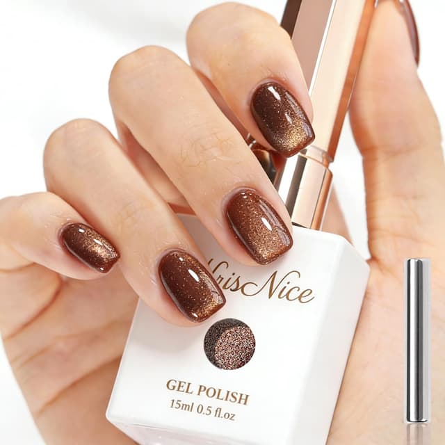 Detalle de KRISNICE vernis gel semi-permanent effet œil de chat holographique 3D translucide (Brun Hivernal, MY024)