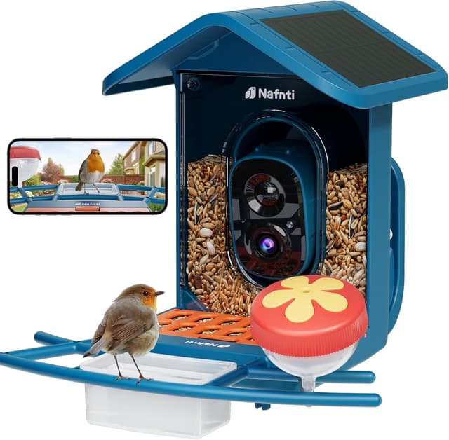 Detalle de Vogelhaus mit Kamera zur KI-Vogelerkennung (AI Identifizieren von Vögeln) – 2K Live View, WLAN 2,4/5 GHz, solarbetrieben