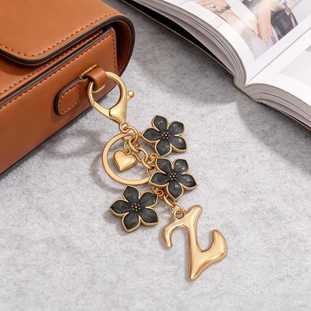 Detalle de Snylcce Bubble Initial Keychain with Graceful Flower Charms and A–Z Letter Option