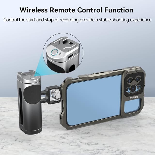 Detalle de SMALLRIG Poignée latérale 3838 avec démarrage/arrêt d’enregistrement sans fil et cold shoe