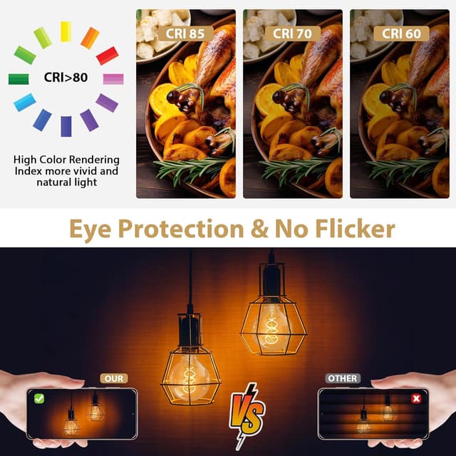 Detalle de YindaLux E27 LED Filament Edison G80 4W, 2200K warmweiß (3er Set), nicht dimmbar