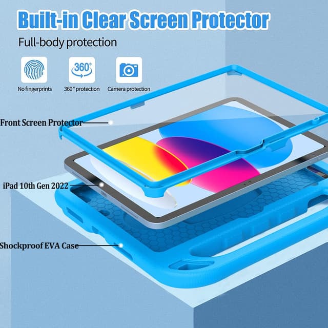 Detalle de Surom Kids Case for iPad 11th Generation (A16) & iPad 10th Generation (10.9-inch) 2022 with Built-in Screen Protector (Blue)