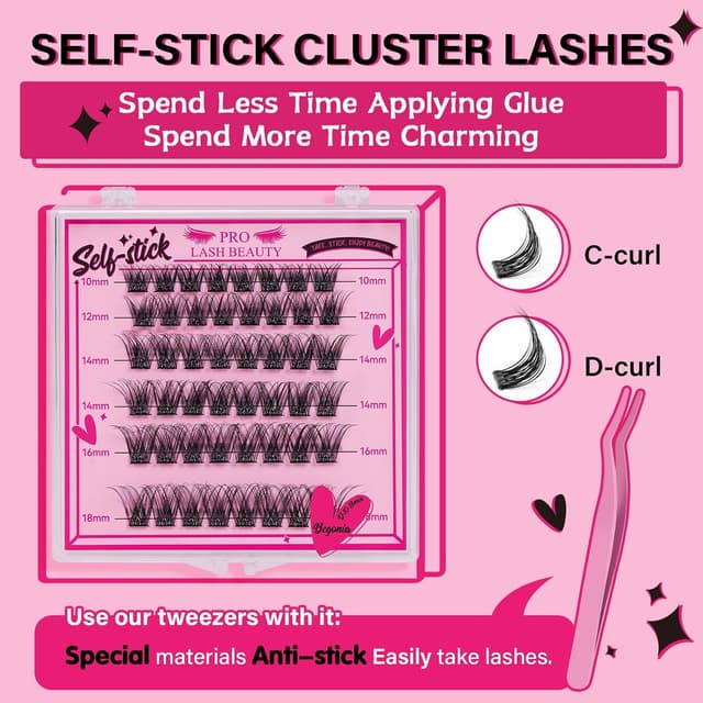 Detalle de PRO LASHBEAUTY Selbstklebende Wimpern zum Aufdrücken – 40 Stück, vorgeklebte Wimpernbügel