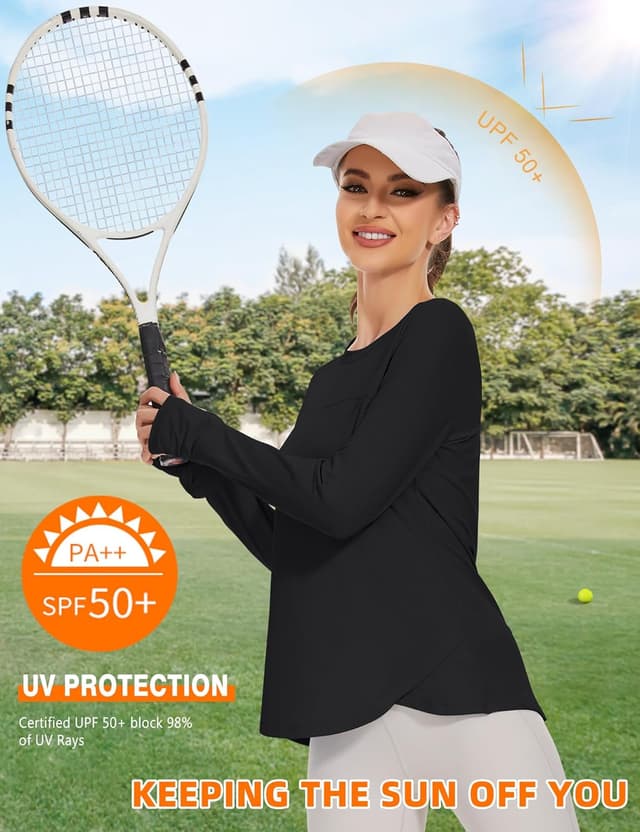 Detalle de IECCP Women’s long sleeve workout shirts with UPF 50+ sun protection and thumbholes