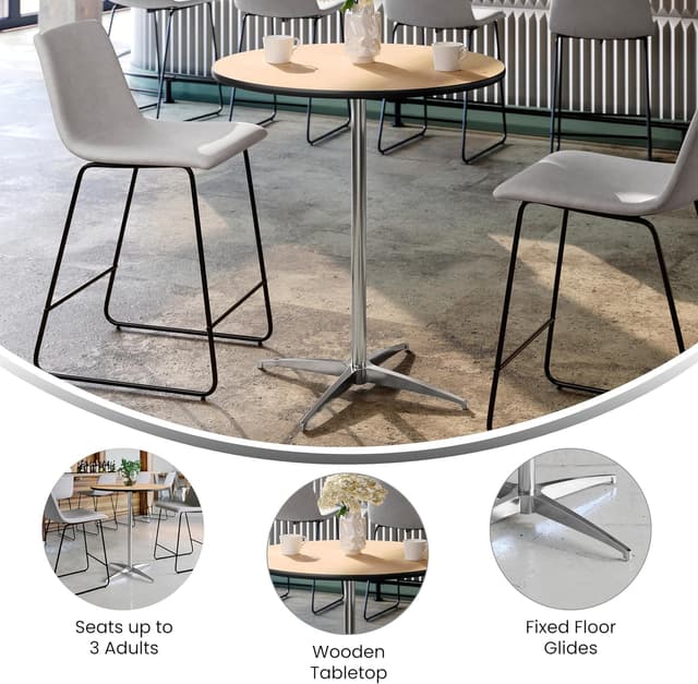 Detalle 2 de Flash Furniture Lars 30" Round Cocktail Table with Adjustable Columns (30" and 42") in Natural Birchwood