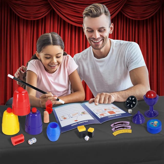 Detalle de DINORUN Kinder Zauberkasten mit Zauberstab & Zauberhut – Zaubertricks für Kinder ab 6 Jahren