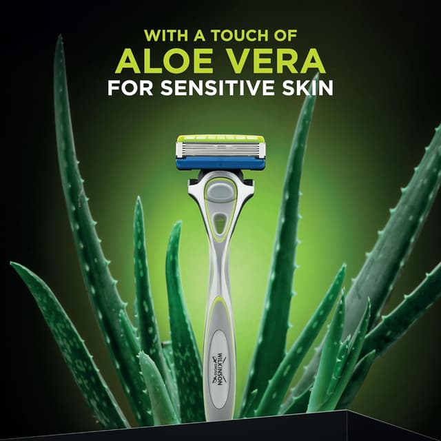Detalle de Wilkinson Sword Hydro 5 Sensitive men’s razor (5-blade cartridge) with aloe vera gel and flip trimmer – 4-piece set