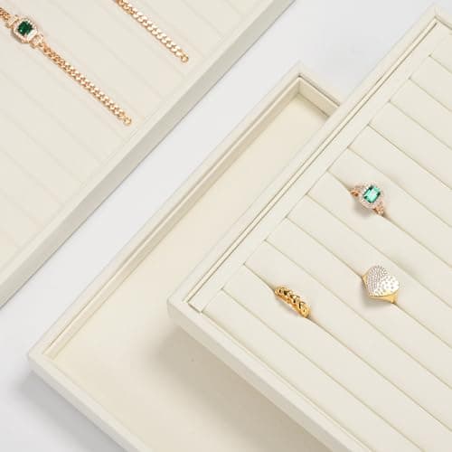 Detalle 2 de Oirlv bandeja organizadora de joyería de microfibra beige con 12 cuadrículas (35 x 24 cm)