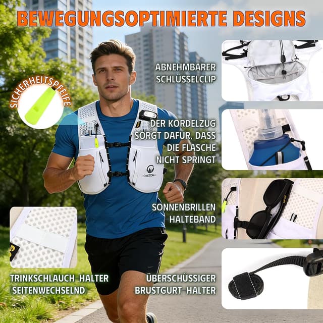 Detalle 2 de ONETOALL Laufweste Damen/Laufweste Herren mit LED & 2 faltbaren Trinkflaschen (500 ml)